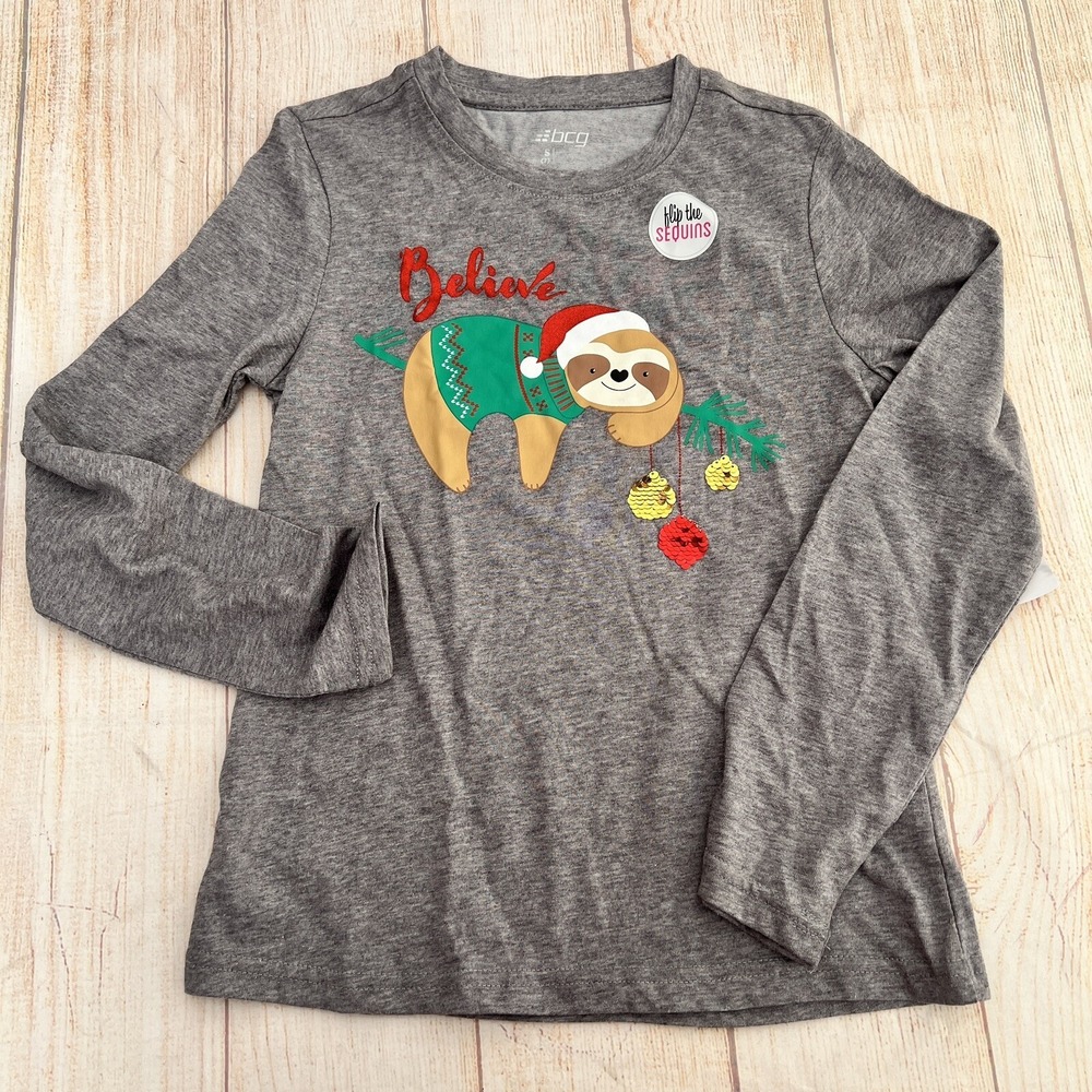 BCG Girls lifestyle Long sleeve Flippy Sloth Tee Heather Gray Size SMALL (7)